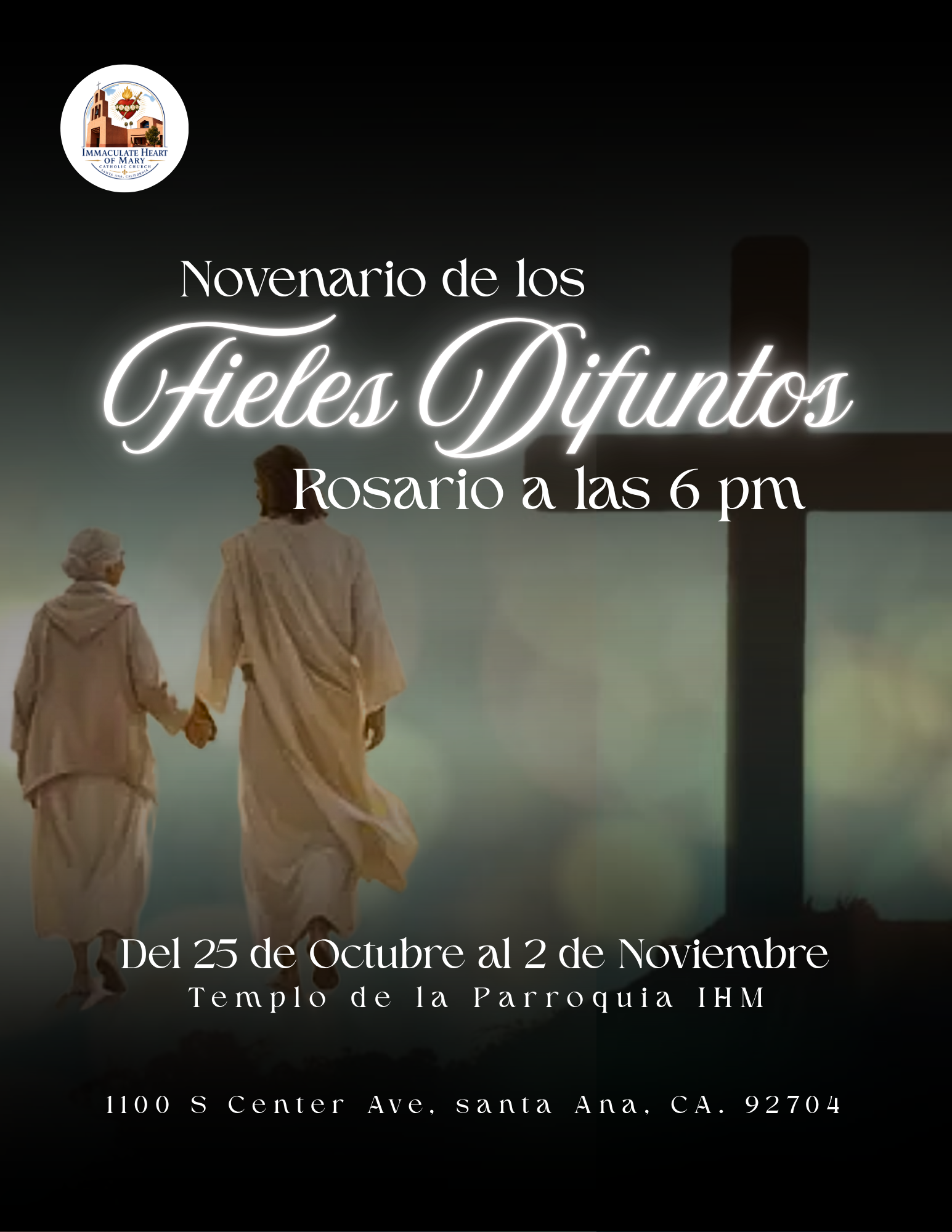 Novenario de los Fieles Difuntos: rosario del 25 de octubre al 2 de noviembre de 2026 a las 6:00 p.m. en el templo de IHM.